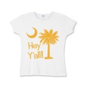 Say hello with the Yellow Hey Y'all Palmetto Moon Girls Baby Rib T-Shirt. It features the South Carolina palmetto moon.
