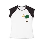 Celebrate a Palmetto Christmas in South Carolina with a Christmas Palmetto Moon T-Shirt, Sweatshirt, or other apparel item. This version features a pocket sized version of the Christmas Tree Palmetto.