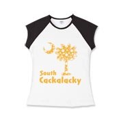 Yellow Polka Dots South Cackalacky Palmetto Moon Girls Cap Sleeve T-Shirt features a Polka Dot South Carolina palmetto moon logo in yellow.