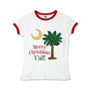 Merry Christmas Y'all Palmetto Moon shirts, apparel and gifts. Celebrate Christmas in South Carolina with this festive design.