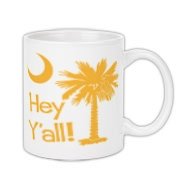 Say hello with the Yellow Hey Y'all Palmetto Moon Coffee Mug. It features the South Carolina palmetto moon.