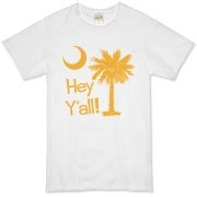 Say hello with the Yellow Hey Y'all Palmetto Moon Organic T-Shirt. It features the South Carolina palmetto moon.
