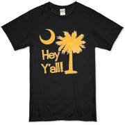 Say hello with the Yellow Hey Y'all Palmetto Moon Organic T-Shirt. It features the South Carolina palmetto moon.