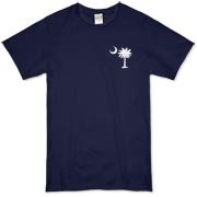Get the South Carolina State Motto Deluxe Organic T-Shirt. It features the state motto, Dum Spiro Spero, or, While I breathe, I hope, and the palmetto moon on the back and a small palmetto moon on the front.