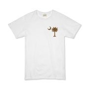 Buy a Chocolate Brown Palmetto Moon Organic Kids T-Shirt featuring a smaller palmetto printed on the left chest area. The palmetto moon is a symbol of South Carolina pride.