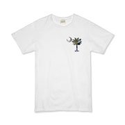 Buy an Earth and Moon Palmetto Organic Kids T-Shirt featuring a smaller palmetto printed on the left chest area with a photo of the Earth and Moon in the background. The palmetto moon is a symbol of South Carolina pride.