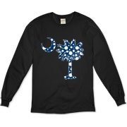 Blue Polka Dot Palmetto Moon Organic Long Sleeve T-Shirt features a blue palmetto moon with white polka dots and is a fun variation on the South Carolina flag palmetto logo.