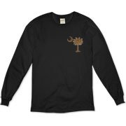 Buy a Chocolate Brown Palmetto Moon Organic Long Sleeve T-Shirt featuring a smaller palmetto printed on the left chest area. The palmetto moon is a symbol of South Carolina pride.