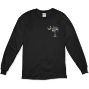 Buy an Earth and Moon Palmetto Organic Long Sleeve T-Shirt featuring a smaller palmetto printed on the left chest area with a photo of the Earth and Moon in the background. The palmetto moon is a symbol of South Carolina pride.