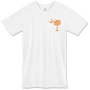 Orange Polka Dot Palmetto Moon American Apparel T-Shirt features a small orange palmetto moon with white polka dots printed in the pocket area.