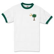Celebrate a Palmetto Christmas in South Carolina with a Christmas Palmetto Moon T-Shirt, Sweatshirt, or other apparel item. This version features a pocket sized version of the Christmas Tree Palmetto.