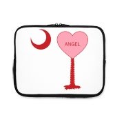 A Candy Heart Palmetto Moon iPad Sleeve for an Angel! Perfect for Valentine's Day, it features a pink candy heart on the South Carolina Palmetto Moon with Angel.
