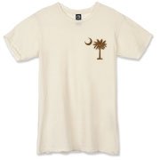 Buy a Chocolate Brown Palmetto Moon Alternative Apparel Destroyed T-Shirt featuring a smaller palmetto printed on the left chest area. The palmetto moon is a symbol of South Carolina pride.
