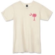Buy a Pink Palmetto Moon Alternative Apparel Destroyed T-Shirt featuring a smaller palmetto printed on the left chest area. The palmetto moon is a symbol of South Carolina pride.