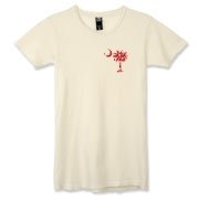 Get a White Heart Pattern Palmetto Moon Alternative Apparel Women's Destroyed T-Shirt for your sweetheart this Valentine's Day! Featuring the a smaller pocket sized version of the South Carolina Palmetto Moon with a white heart pattern printed smaller on