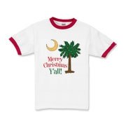 Merry Christmas Y'all Palmetto Moon shirts, apparel and gifts. Celebrate Christmas in South Carolina with this festive design.