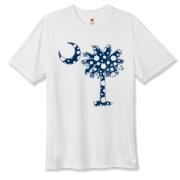 Buy a Blue Polka Dot Palmetto Moon Hanes Cool Dri T-shirt that features a blue palmetto moon with white polka dots.