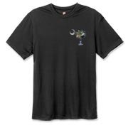 Buy an Earth and Moon Palmetto Hanes Cool Dri T-shirt featuring a smaller palmetto printed on the left chest area with a photo of the Earth and Moon in the background. The palmetto moon is a symbol of South Carolina pride.