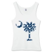Blue Polka Dot Palmetto Moon Women's Fitted Tank Top features a blue palmetto moon with white polka dots and is a fun variation on the South Carolina flag palmetto logo.